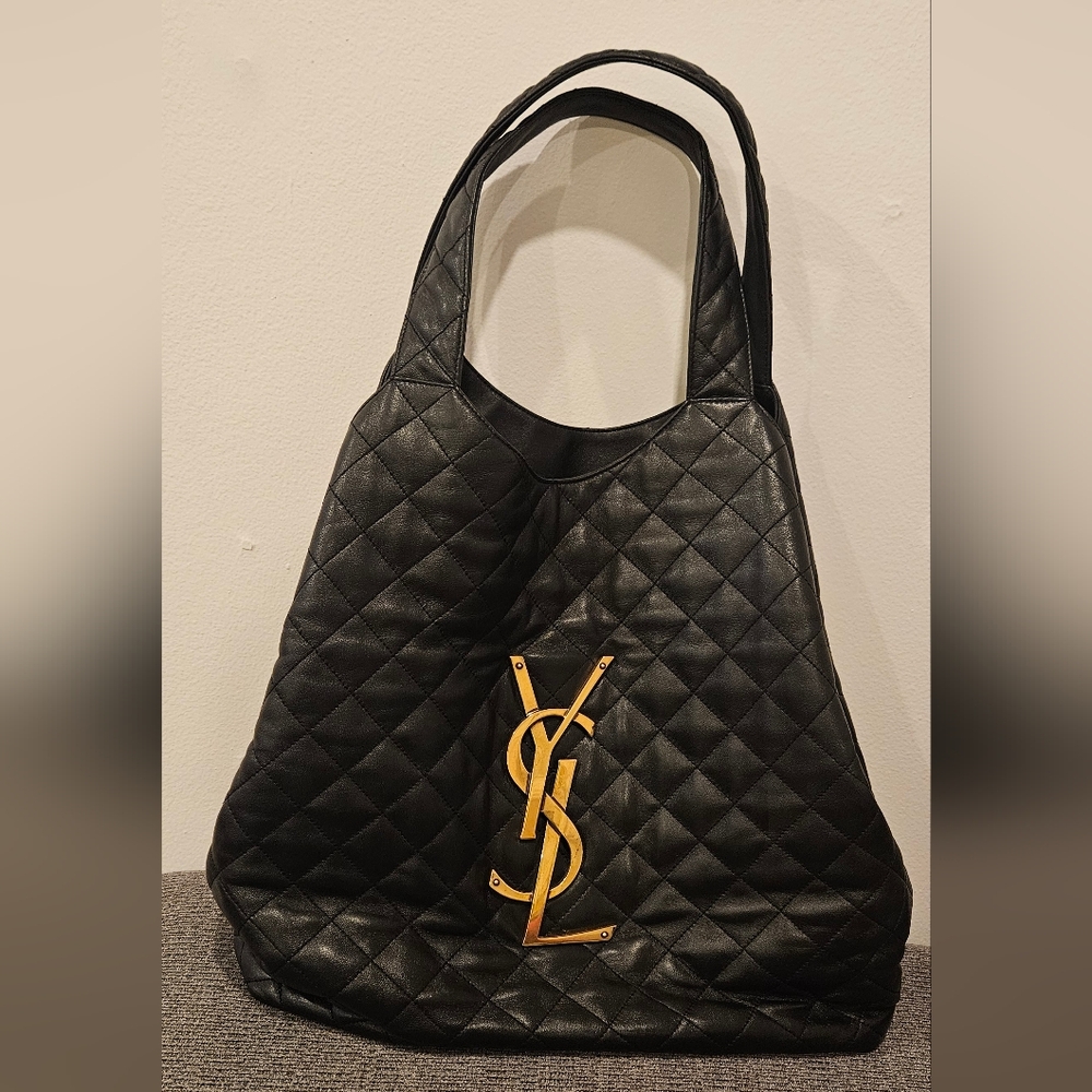 SAINT LAURENT YSL Icar Maxi Quilted Shopping Tote Bag Black